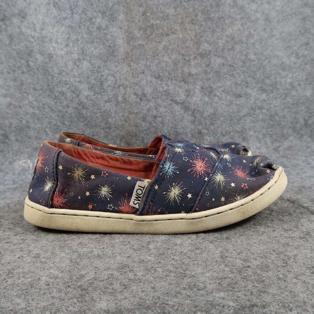 Toms Shoes Kids 3 Slip On Loafer Flats Casual Canvas Sneaker Fireworks Blue
